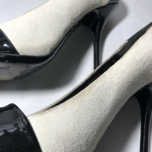 Gucci Peep Toe Black White Suede Bacall 10.5 - Picture 6 of 8